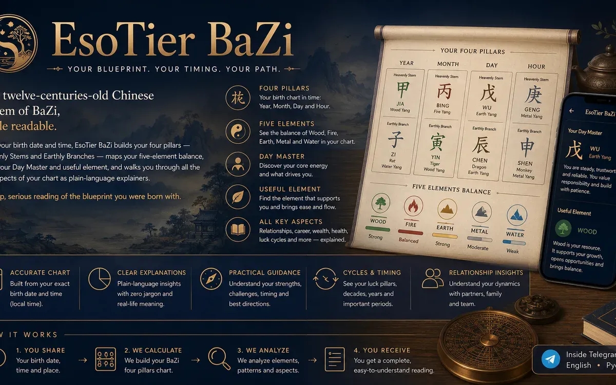 BaZi (Four Pillars) Bot for Telegram cover