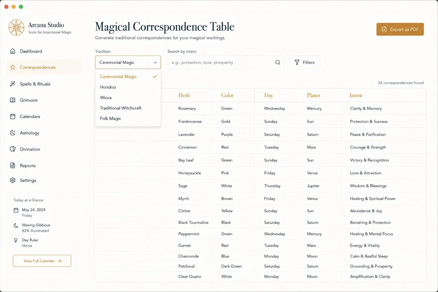 Correspondence Table Generator Widget