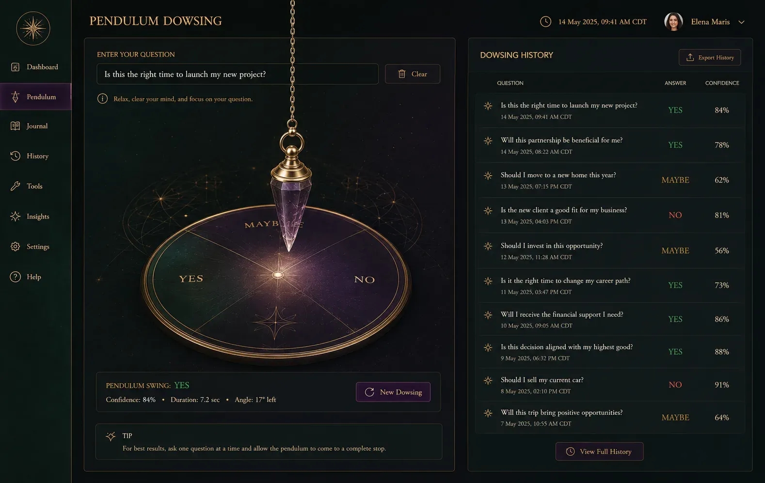Pendulum Digital Dowsing Tool Widget