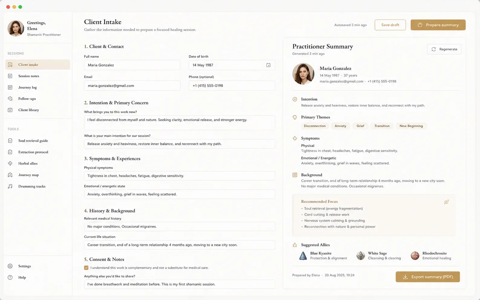 Work Log & Client Intake Widget (Hoodoo/Rootwork)