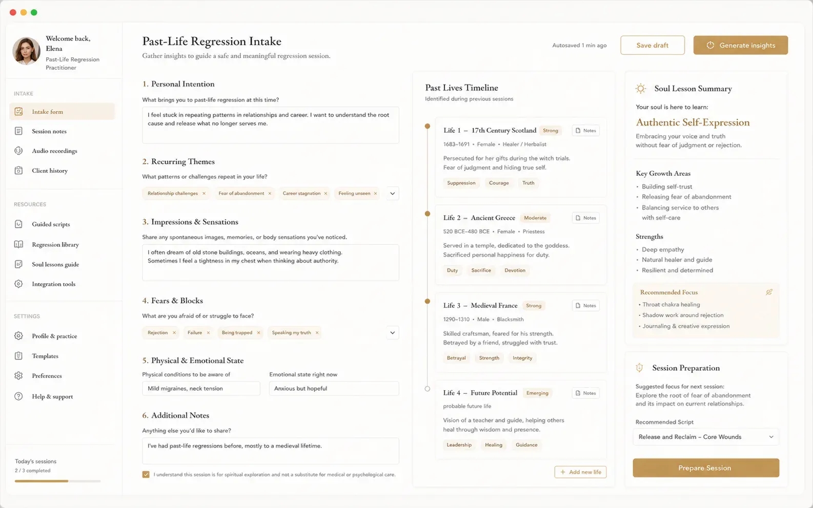 Past-Life Regression Intake Widget